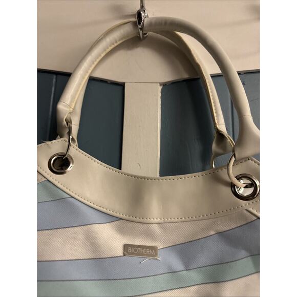 Biotherm Beach Tote Bag, White Yellow Blue Swirls Handles and Lining NWOT - Picture 5 of 7